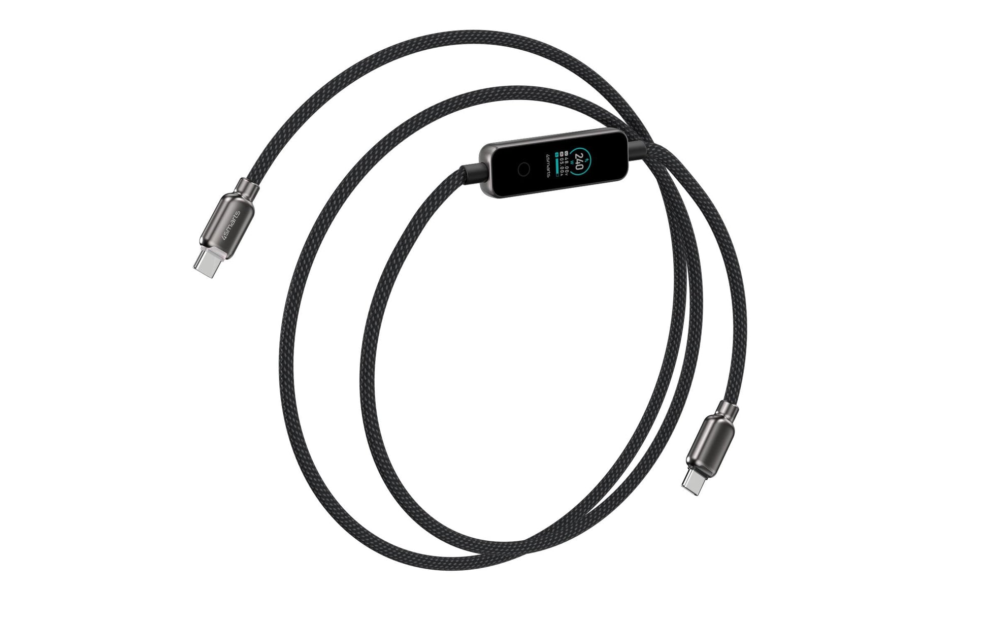 4smarts USB-C auf USB-C Kabel – USB 2.0 (480 Mbit/s) – 1,2 m – PD 240 W – Textilmantel – Schwarz