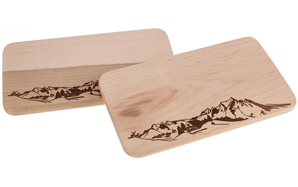 Creanorm Alpen Panorama – Schneidebrett 12 × 22 × 1,2 cm, Erle (Holz), weiss