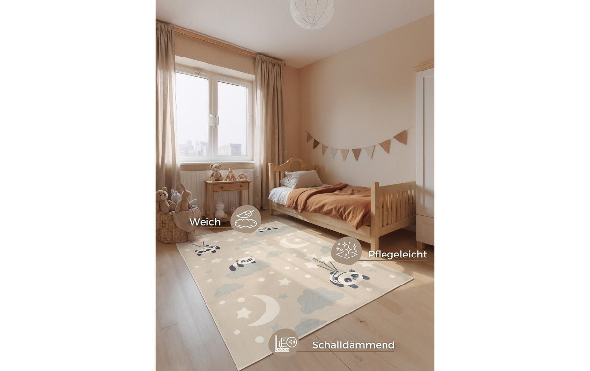 Hanse home Dreamy Panda Kinderteppich – 160 × 235 cm – Polypropylen & Sisal, beige