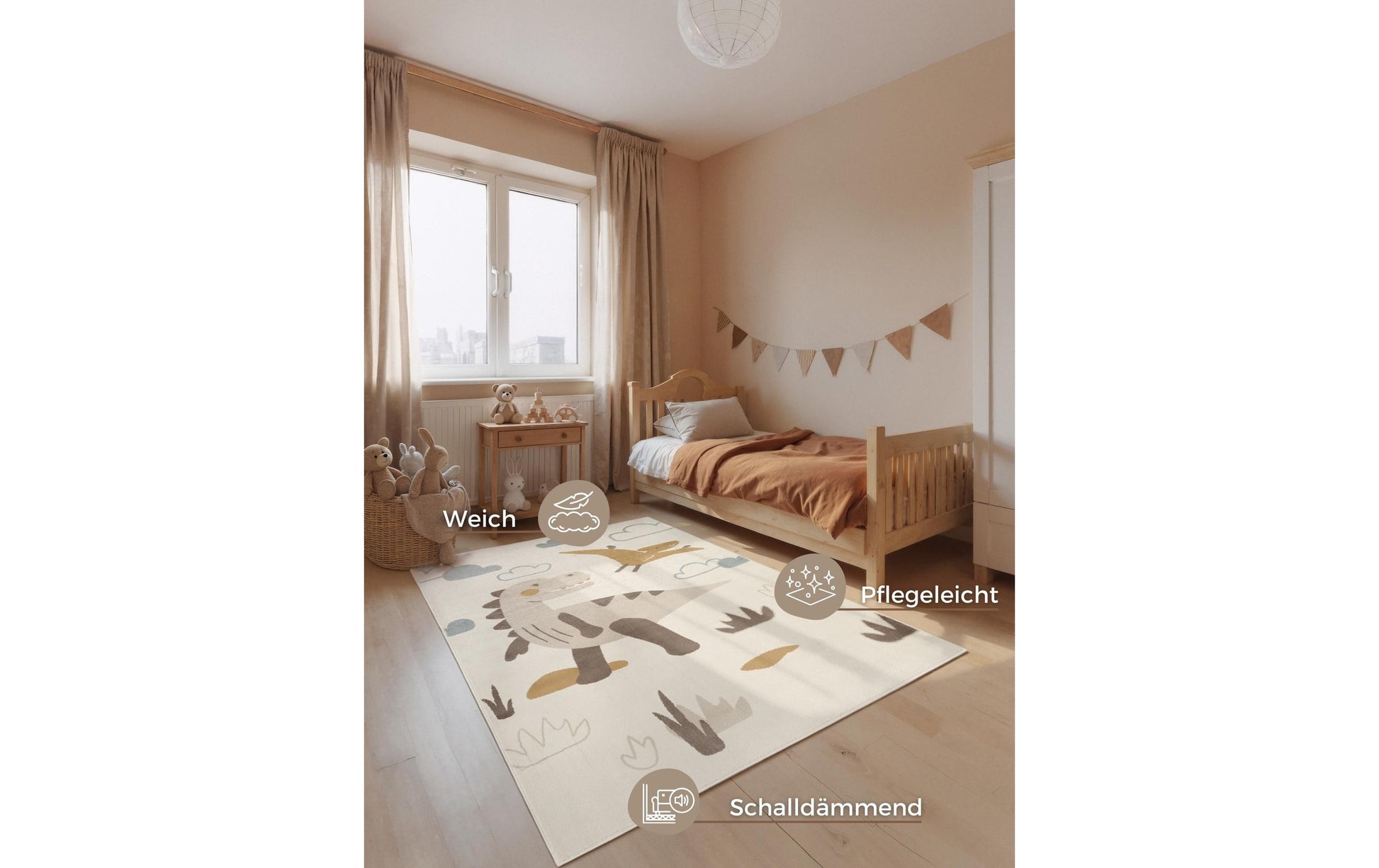 Hanse Home Kinderteppich Dino – 120 × 170 cm, Creme, Polypropylen