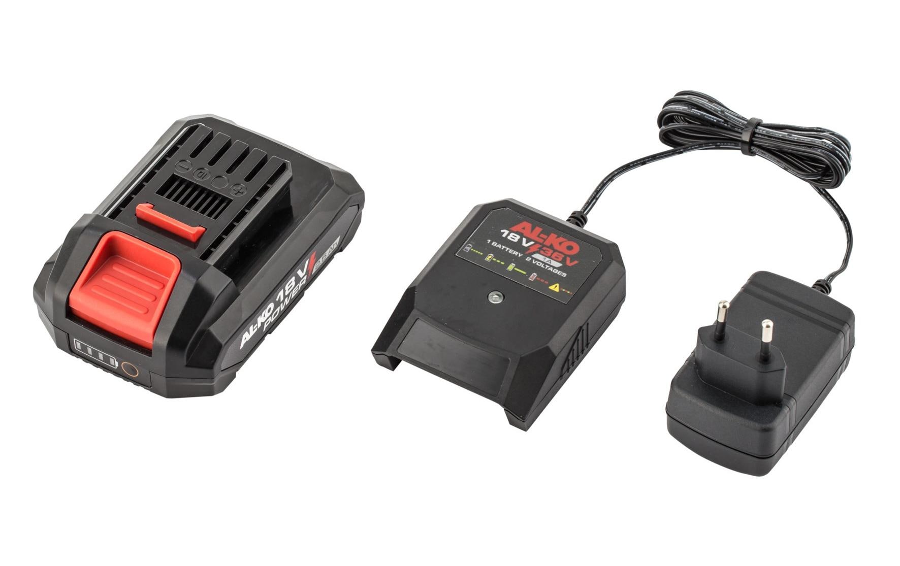 AL-KO Akku & Ladegerät 18 V 2,5 Ah (45 Wh) – Ladegerät 1 A – Li-Ion – für AL-KO 18 V/36 V