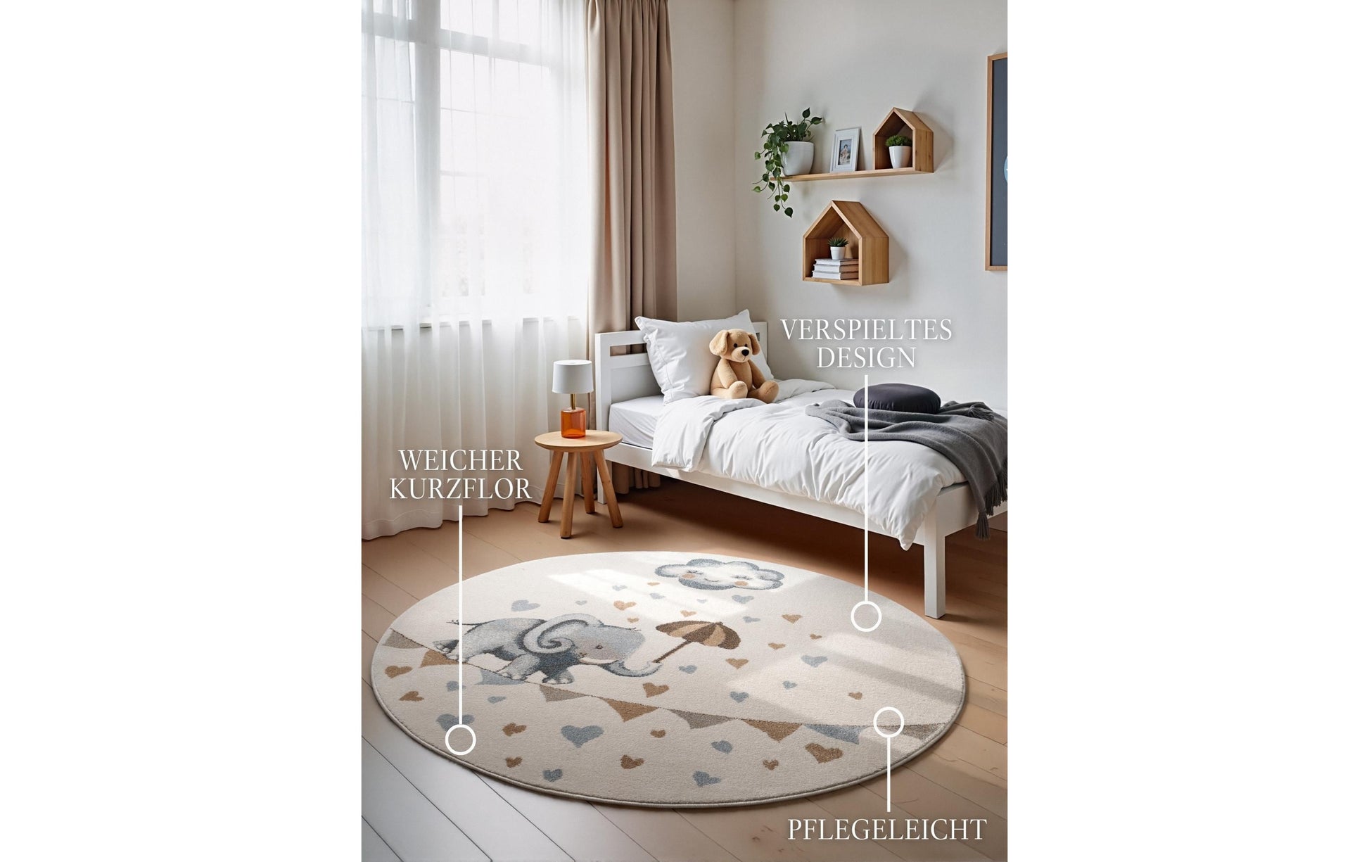 Villeroy & Boch Bodenmatte Elephant Rainy – Ø 160 cm, Creme, 100% Polypropylen