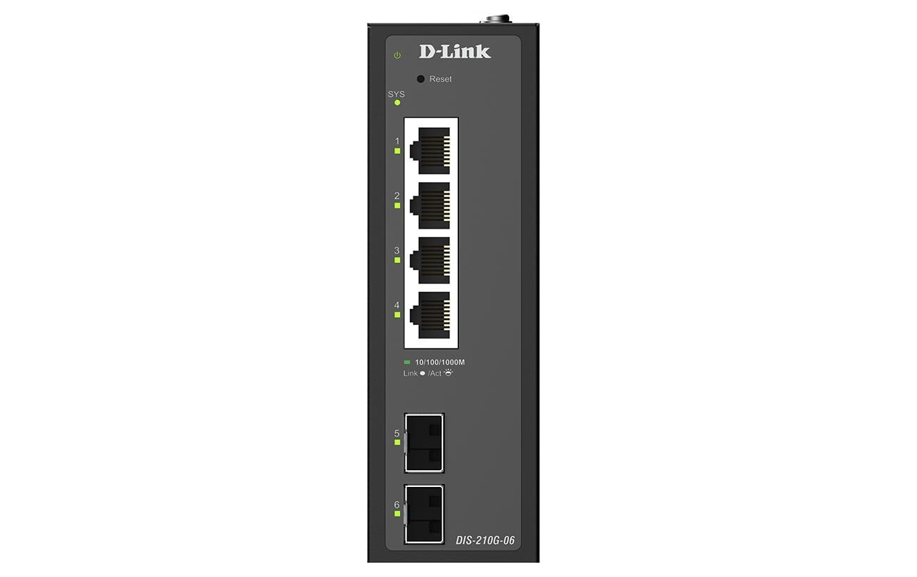 D-Link DIS-210G-06P – Verwalteter L2/L3 Switch – 4× 1G, 2× SFP, PoE+, PoE-Budget 120 W, Hutschiene