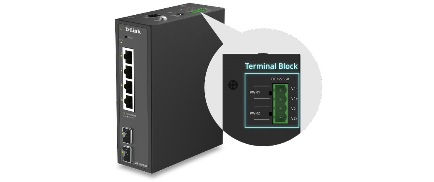 D-Link DIS-210G-06P – Verwalteter L2/L3 Switch – 4× 1G, 2× SFP, PoE+, PoE-Budget 120 W, Hutschiene