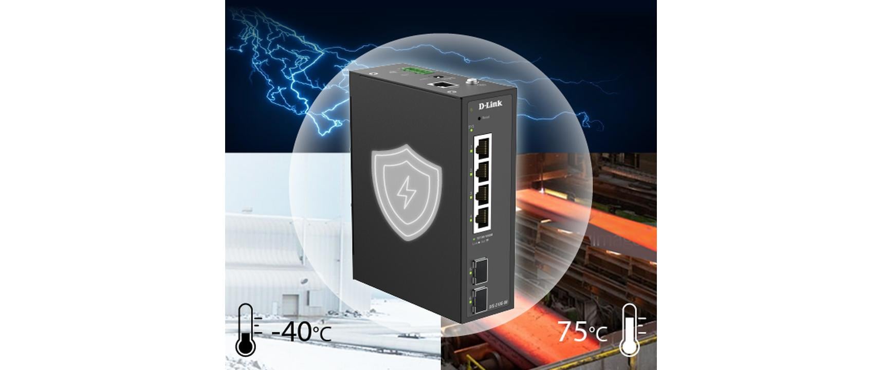 D-Link DIS-210G-06P – Verwalteter L2/L3 Switch – 4× 1G, 2× SFP, PoE+, PoE-Budget 120 W, Hutschiene