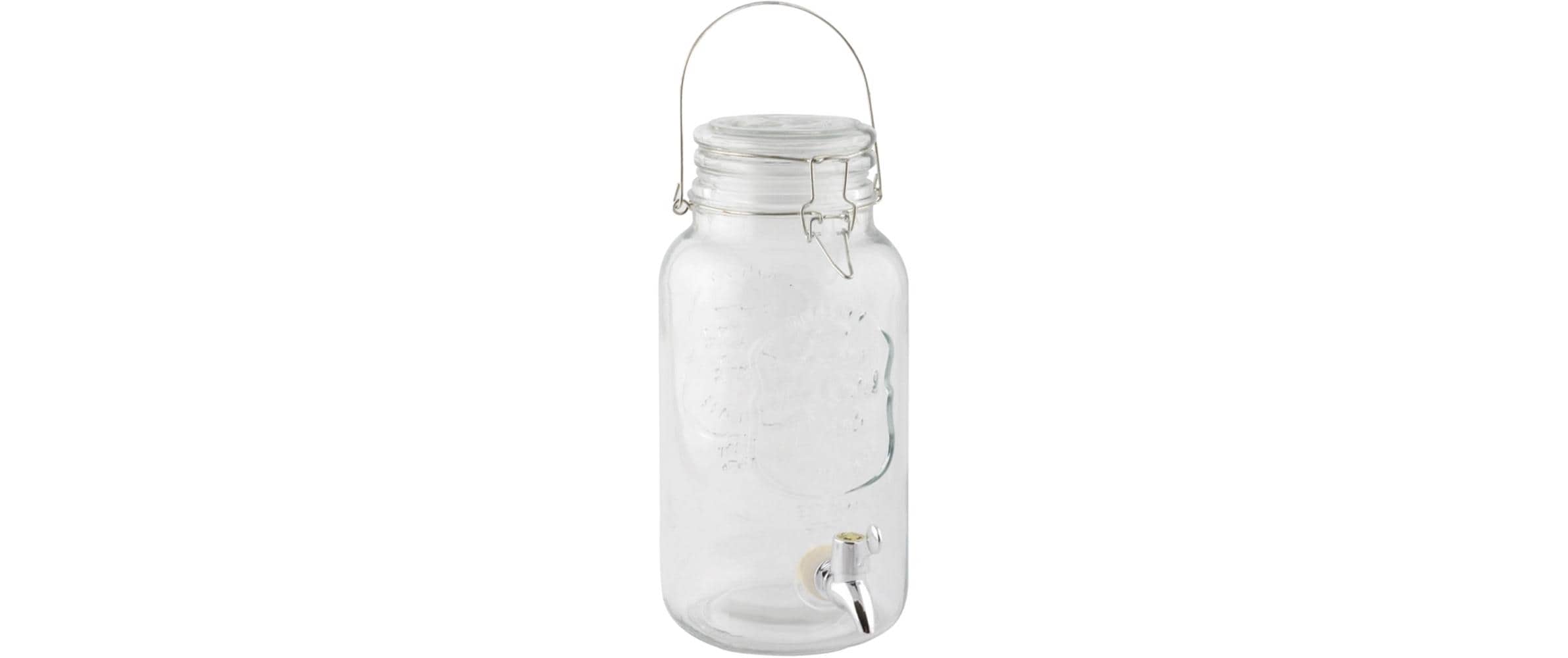Esschert Design Saftspender mit Drahtbügel – Transparent – 3.600 ml – Glas/Metall/PE/PP – 1 Stk