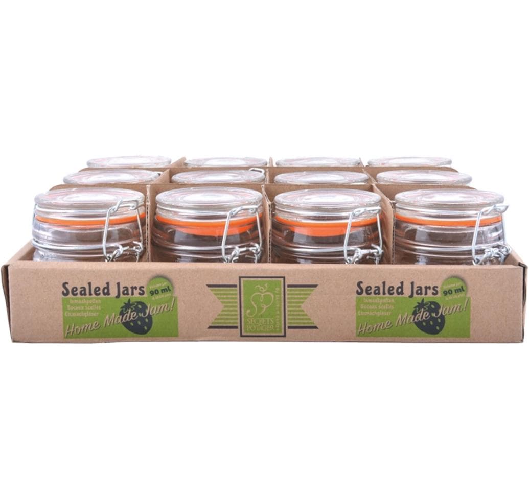 Esschert Design Einmachglas – 12er Set, 90 ml, Ø 8,9 cm, Glas, Transparent, mit Bügelverschluss