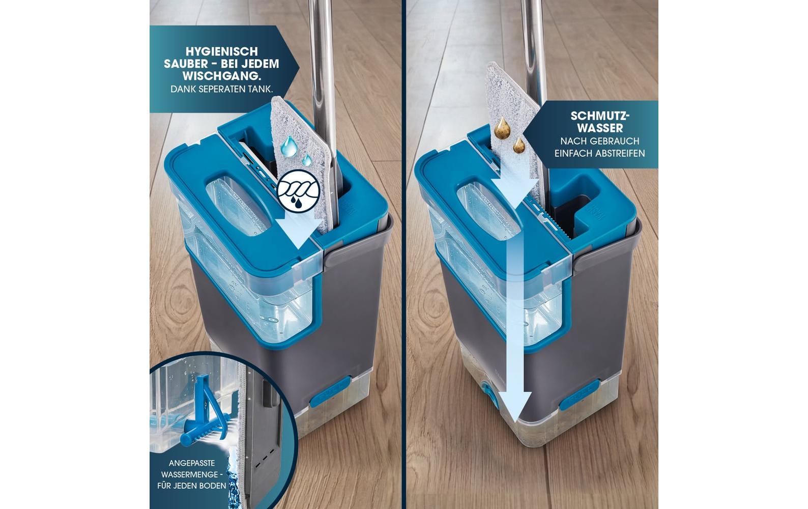Cleanmaxx Flachwischer Komfort-Mopp – 7 l – Mikrofaser, Edelstahl