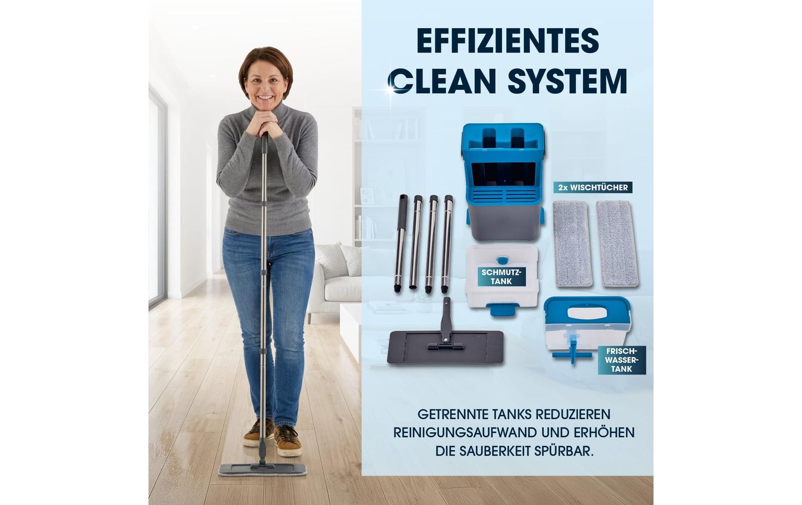 Cleanmaxx Flachwischer Komfort-Mopp – 7 l – Mikrofaser, Edelstahl