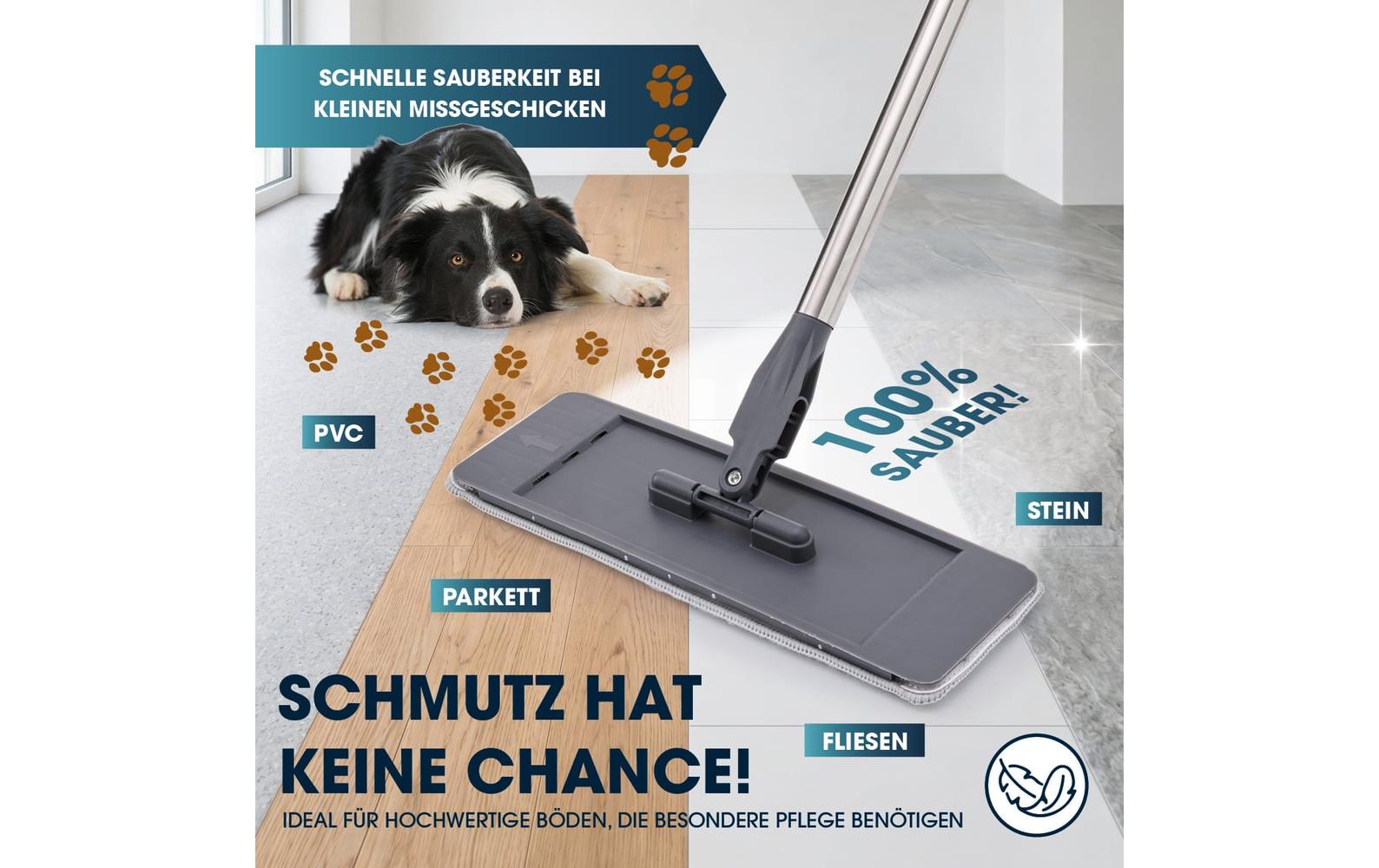 Cleanmaxx Flachwischer Komfort-Mopp – grau – Mikrofaser/Edelstahl