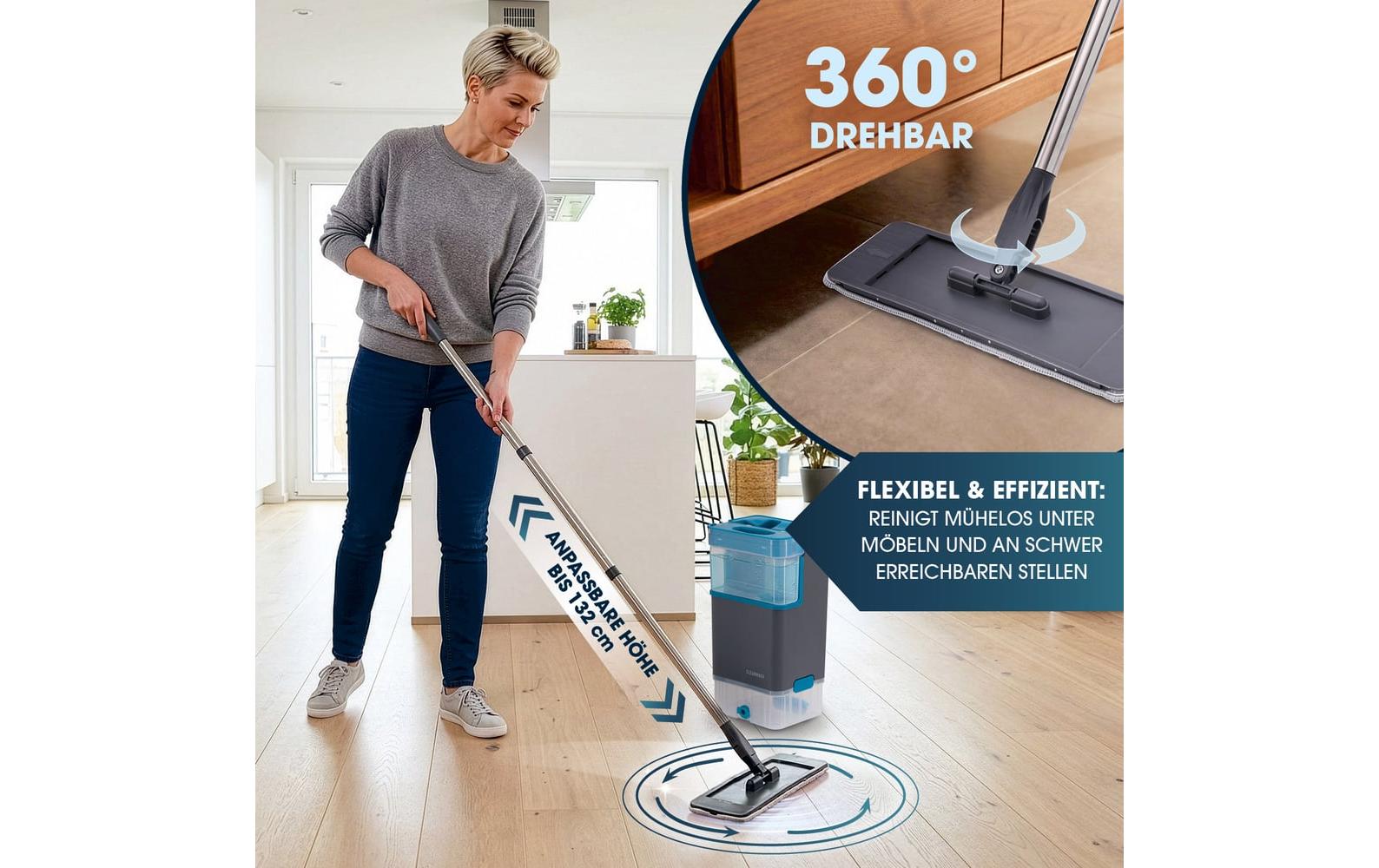 Cleanmaxx Flachwischer Komfort-Mopp – 7 l – Mikrofaser, Edelstahl