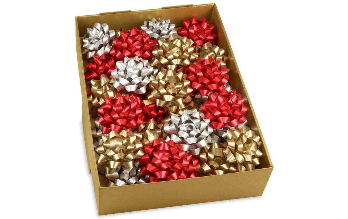 Pattberg Geschenkschleife, Buntmix (Gold, Rot, Silber), Ø 8 cm, 30 Stk.