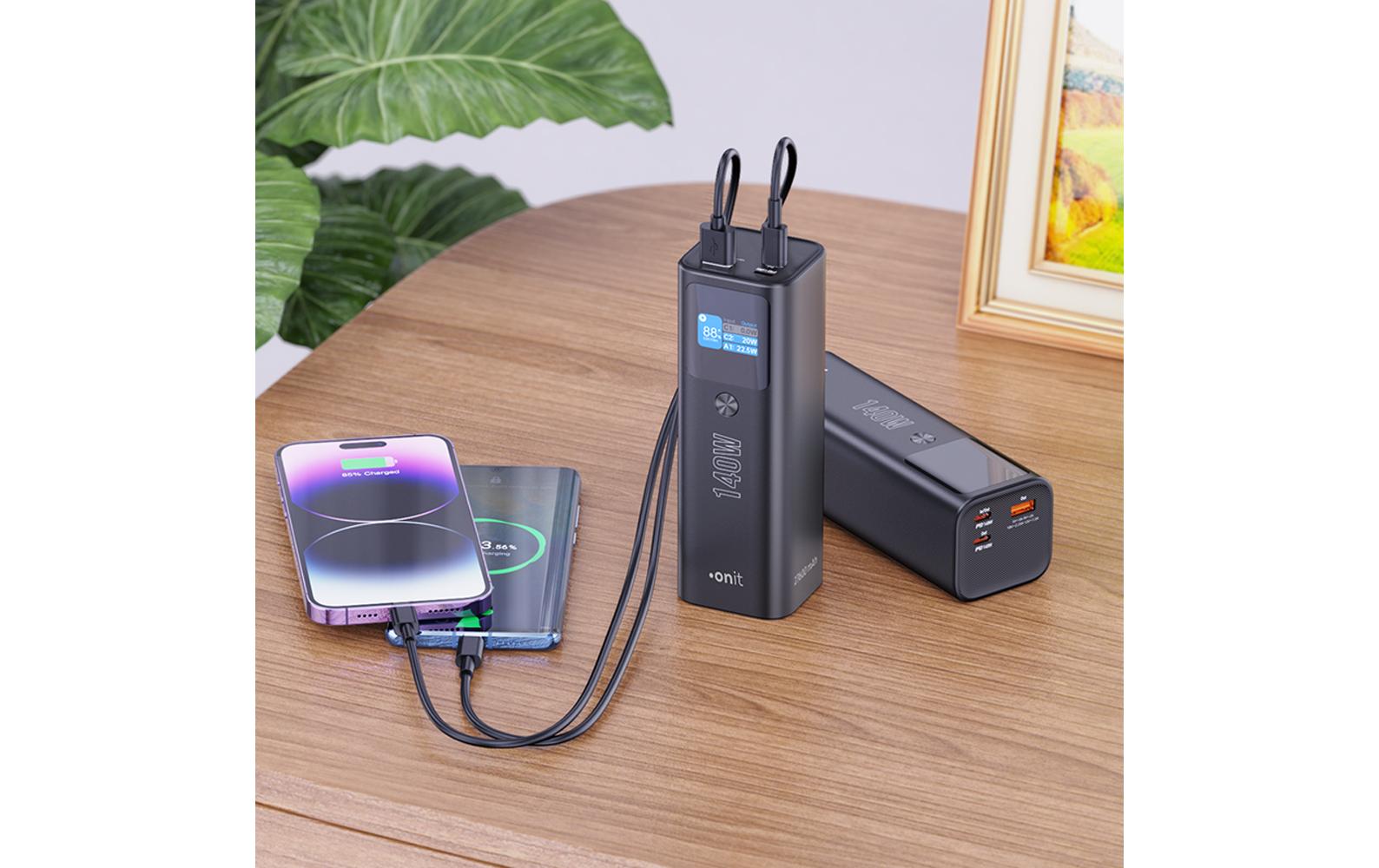 Onit Powerbank 27'600 mAh – 140 W PD, 2× USB-C, 1× USB-A, Anthrazit