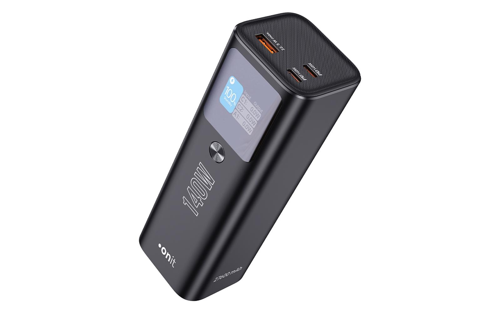 Onit Powerbank 27'600 mAh – 140 W PD, 2× USB-C, 1× USB-A, Anthrazit