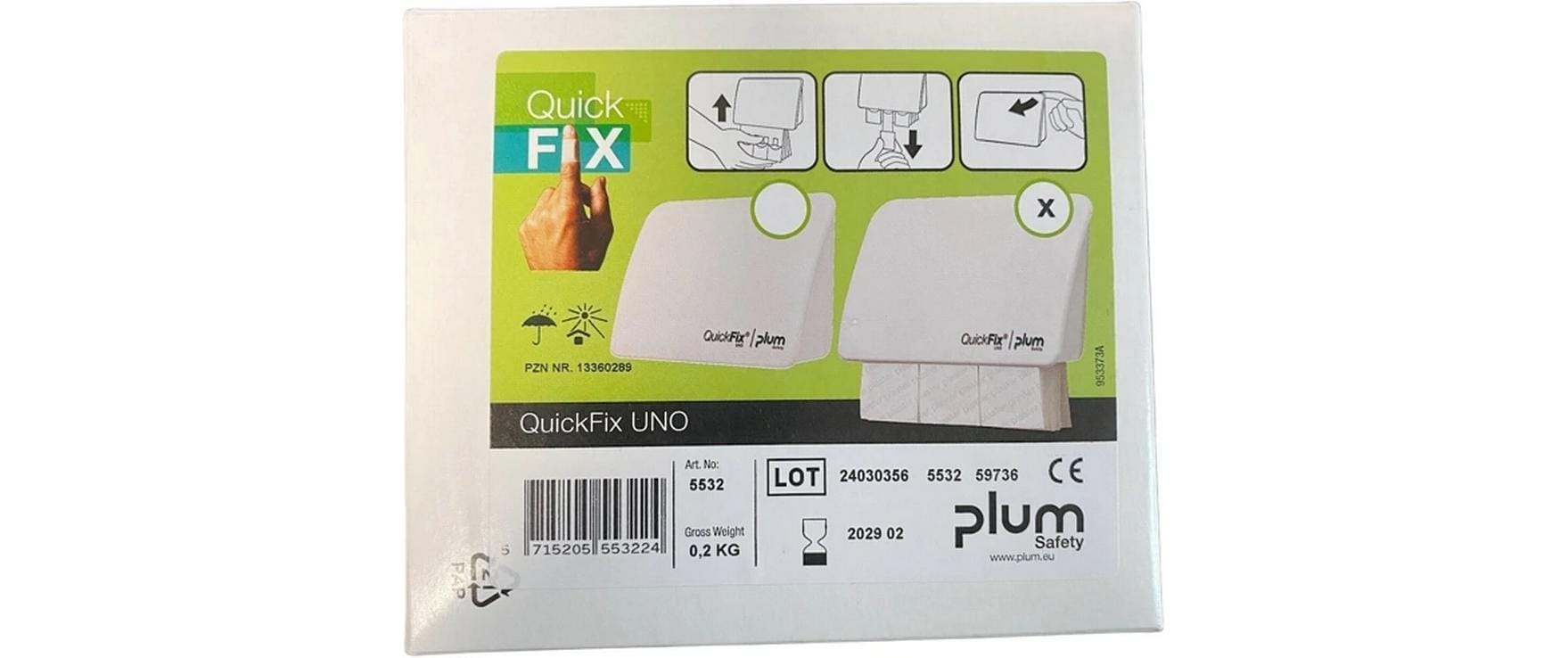 Plum Pflasterspender QuickFix Uno – inkl. 45 Stück, für QuickFix-Nachfüllungen, für Zuhause, weiss, Kunststoff