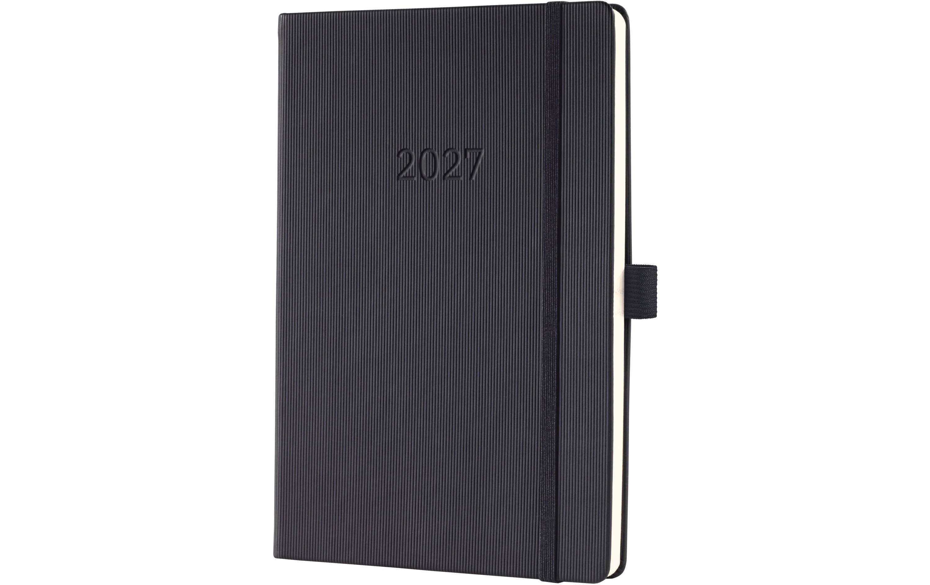 Sigel Conceptum – Wochenagenda 2027, 1 Woche/2 Seiten, A5, Hardcover, mehrsprachig DE/EN/FR/NL, Schwarz