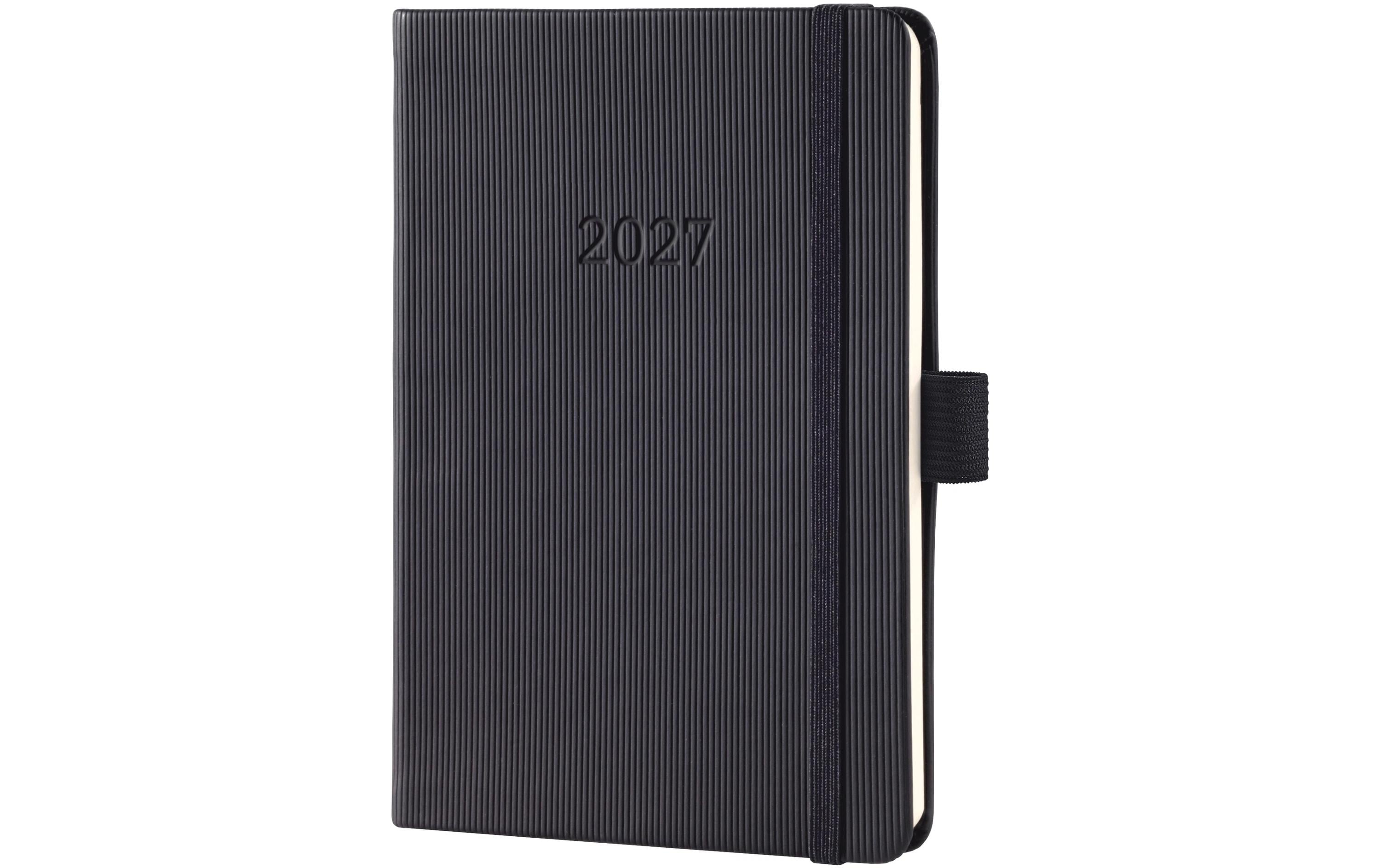 Sigel Conceptum – Wochenagenda 2027, 1 Woche/2 Seiten, A5, Hardcover, mehrsprachig D/F/I/GB/NL, Schwarz