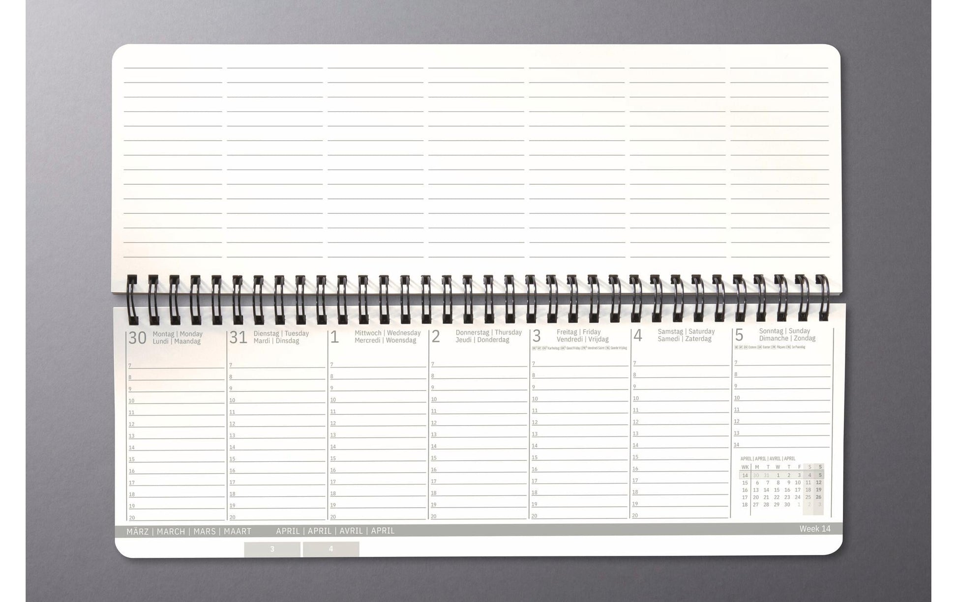Sigel Conceptum – Tischkalender 2027, 30 × 14,3 cm, Spiralbindung, Hardcover, 132 Blatt, mehrsprachig D/F/GB/N