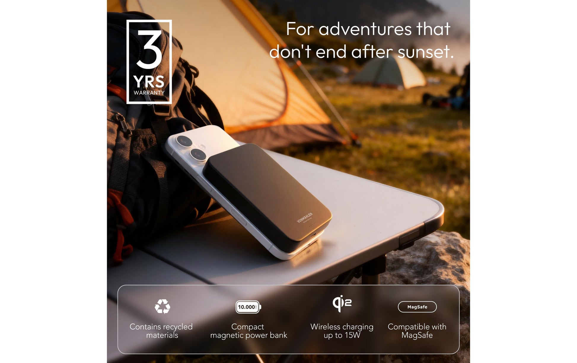 Vonmählen Evergreen Mag MagSafe Powerbank 10'000 mAh – 20 W PD, 1× USB-C, Schwarz