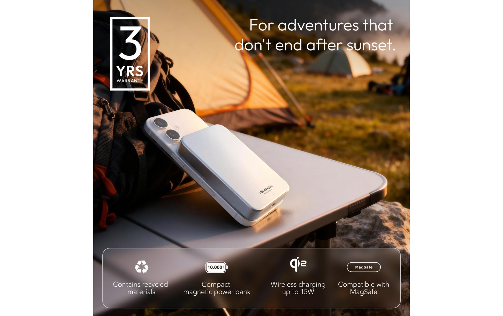 Vonmählen Evergreen MagSafe Powerbank 10'000 mAh – 20 W PD, 1× USB-C, Weiss