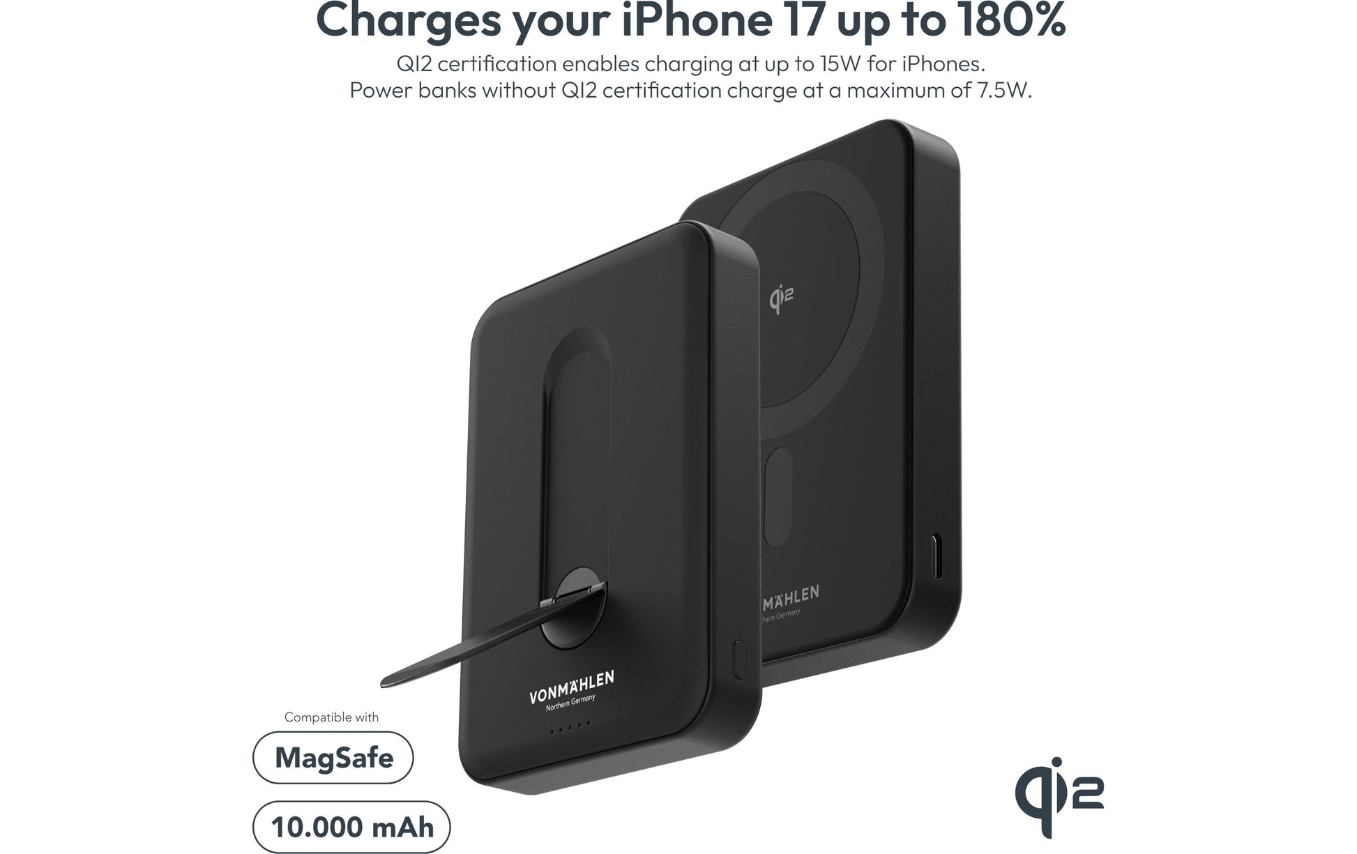 Vonmählen Evergreen Mag MagSafe Powerbank 10'000 mAh – 1× USB-C, schwarz