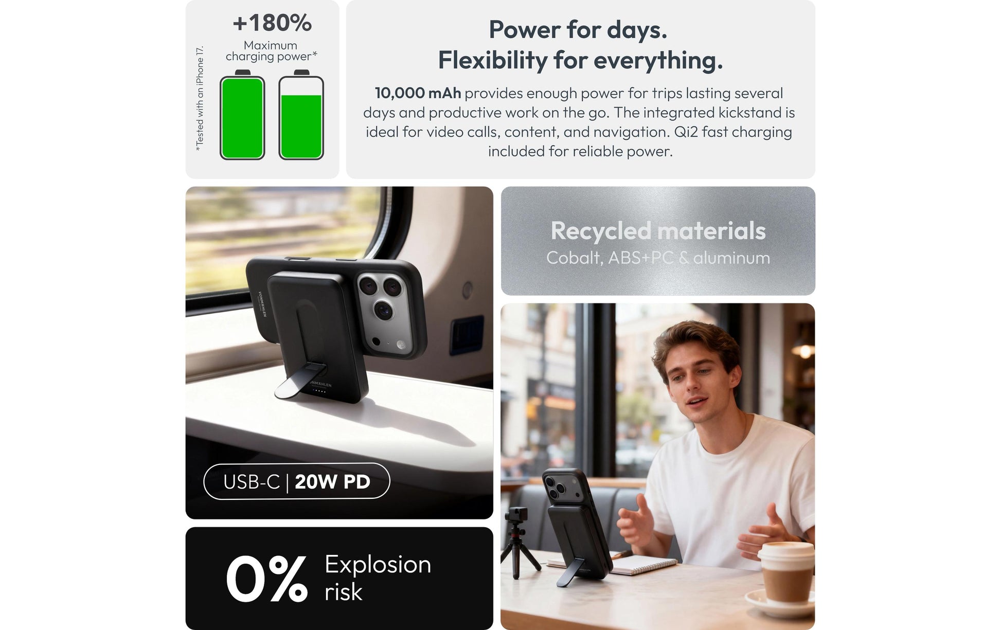 Vonmählen Evergreen Mag MagSafe Powerbank 10'000 mAh – 1× USB-C, schwarz