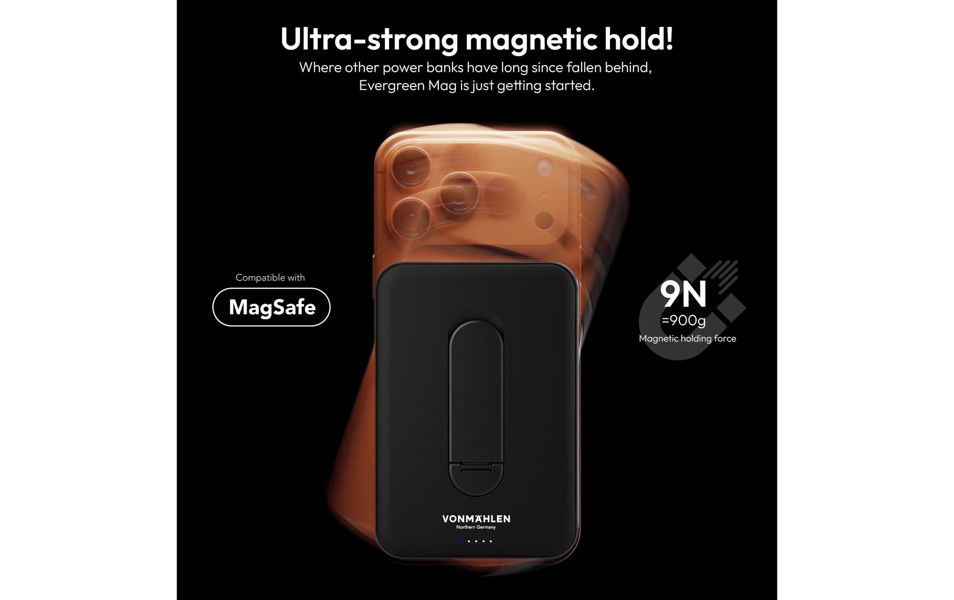 Vonmählen Evergreen Mag MagSafe Powerbank 10'000 mAh – 1× USB-C, schwarz