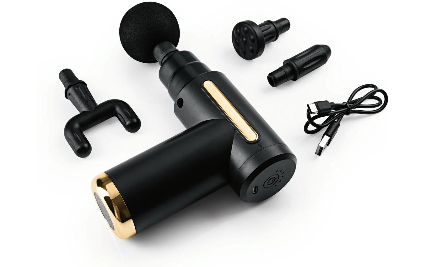 Vitalmaxx Mini Massagepistole – Perkussions- & Vibrationsmassage, Akku/USB – Schwarz/Gold