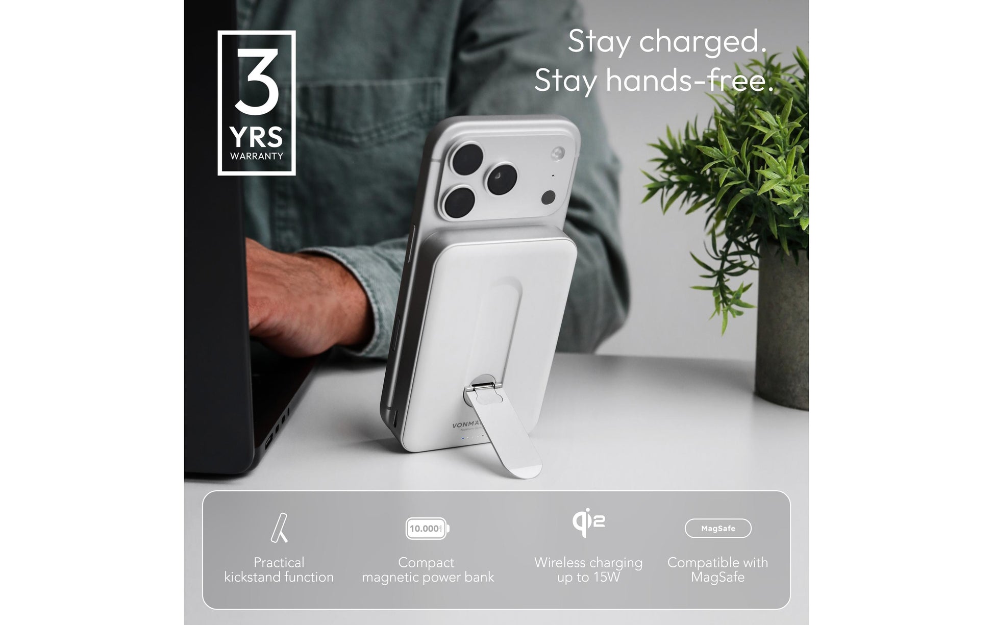 Vonmählen Evergreen MagSafe Powerbank 10'000 mAh – 1× USB-C, weiss