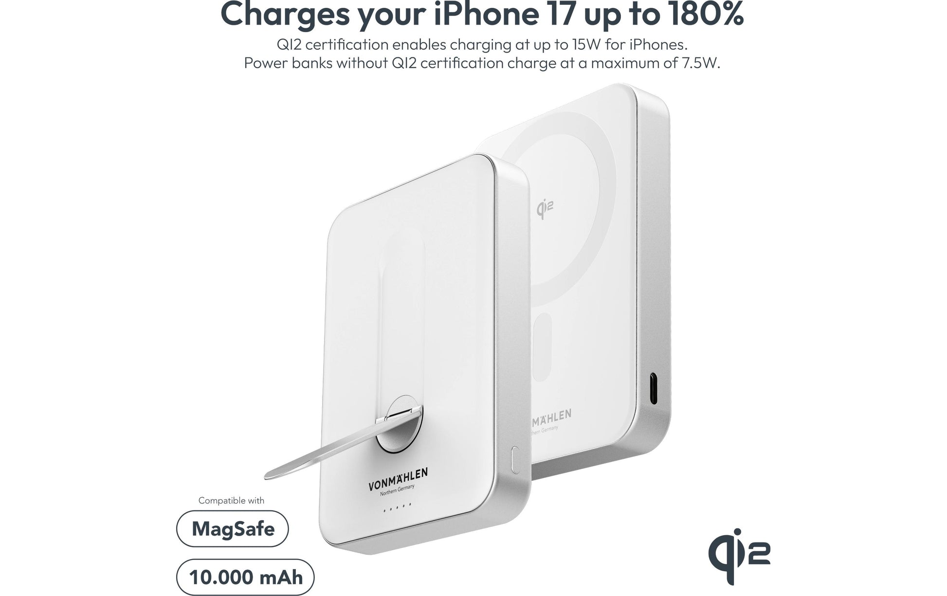 Vonmählen Evergreen MagSafe Powerbank 10'000 mAh – 1× USB-C, weiss