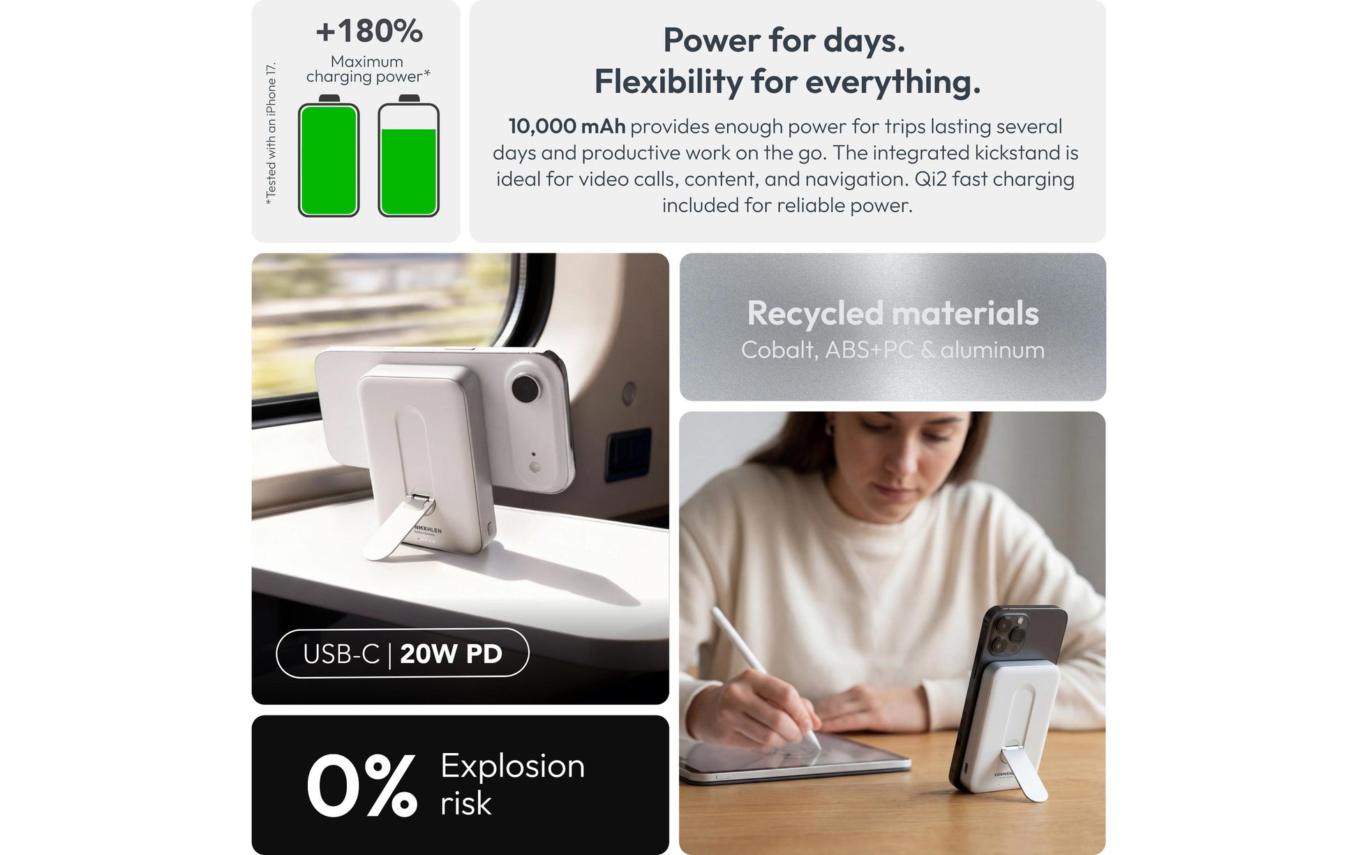 Vonmählen Evergreen MagSafe Powerbank 10'000 mAh – 1× USB-C, weiss