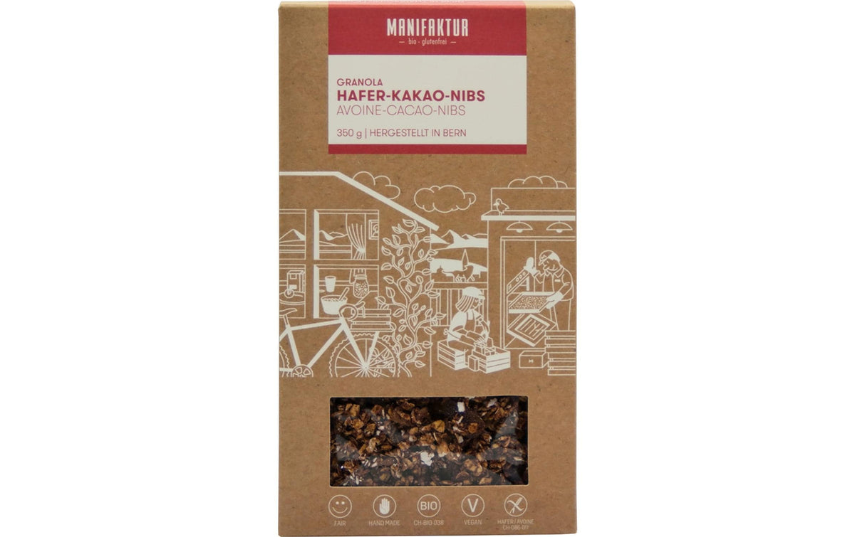 Manifaktur Granola Müesli – Hafer-Kakao-Nibs, bio, glutenfrei – 350 g