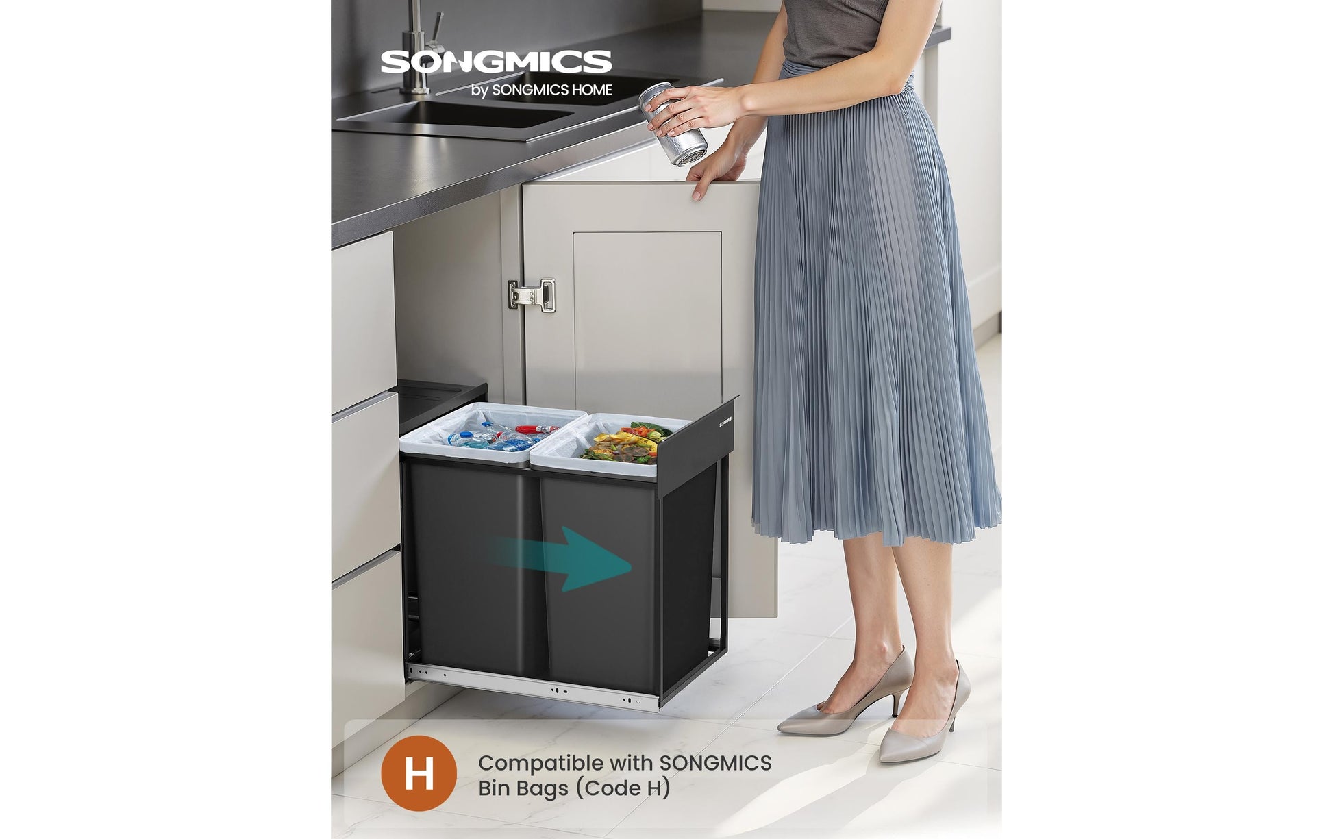 Songmics Systempapierkorb – 40 l – Stahl/ABS/PP, rechteckig – 2-fach – schwarz