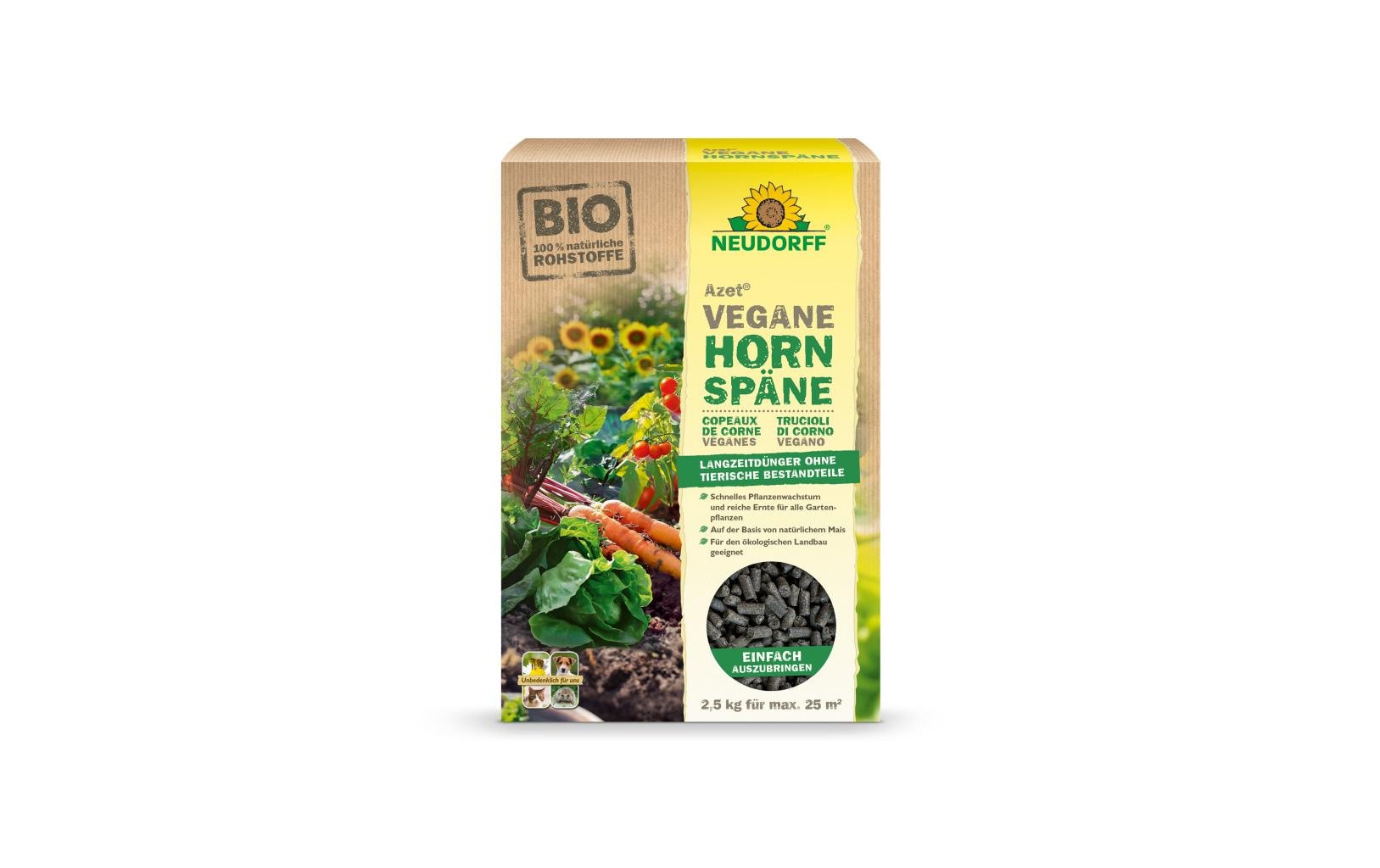 Neudorff Dünger Azet Vegane Hornspäne, für Garten, Gemüse, Obst u. a., 2,5 kg, Granulat