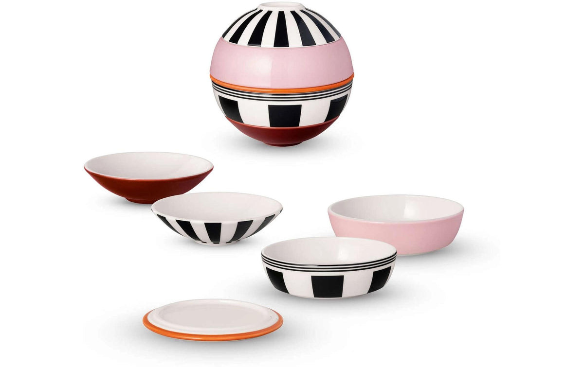 Villeroy & Boch Geschirrset Iconic petite Boule Memphis – 5-teiliges Set, Ø 14 cm, Porzellan, spülmaschinenfest