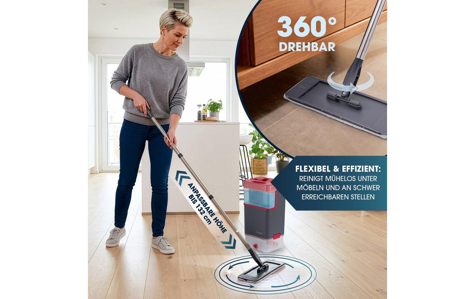 Cleanmaxx Flachwischer Komfort-Mopp – grau – Mikrofaser/Edelstahl