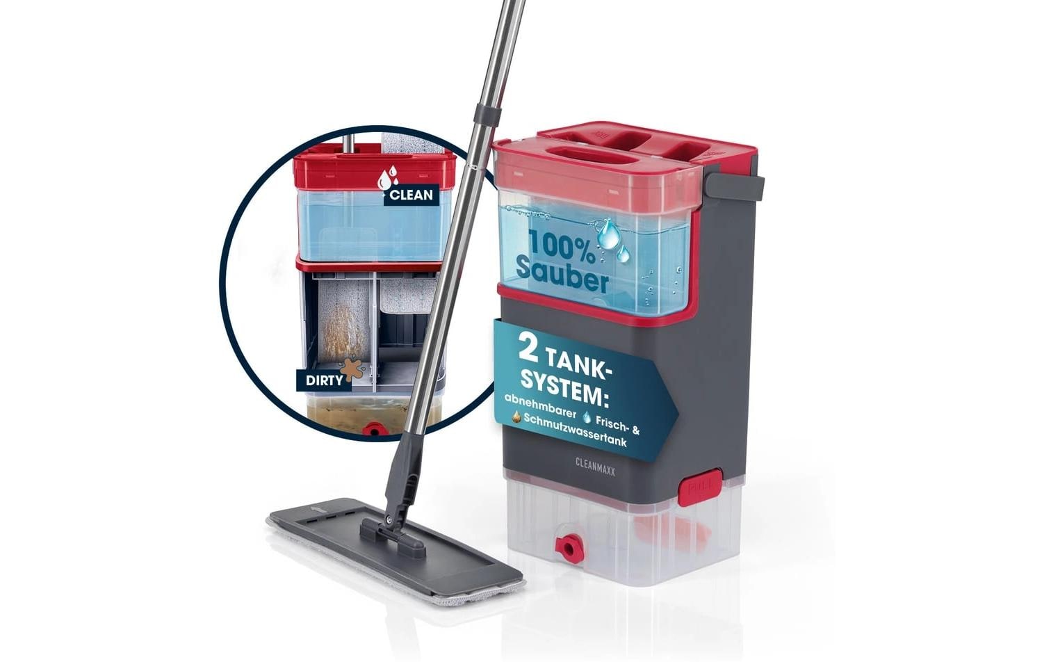 Cleanmaxx Flachwischer Komfort-Mopp – grau – Mikrofaser/Edelstahl