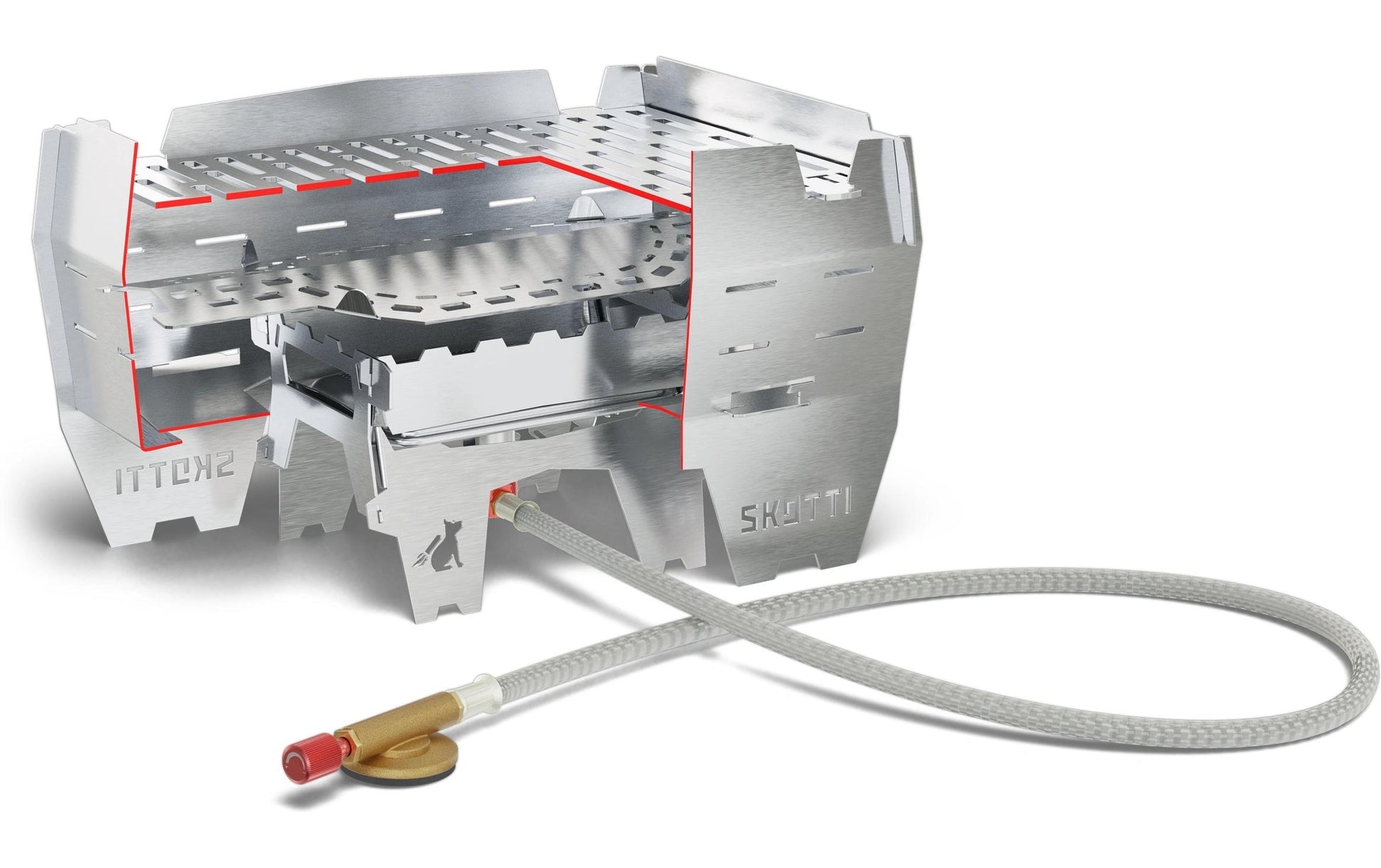 Skotti Camping-Grill Mini – 24 × 16,5 cm Grillfläche, Edelstahl – Silber