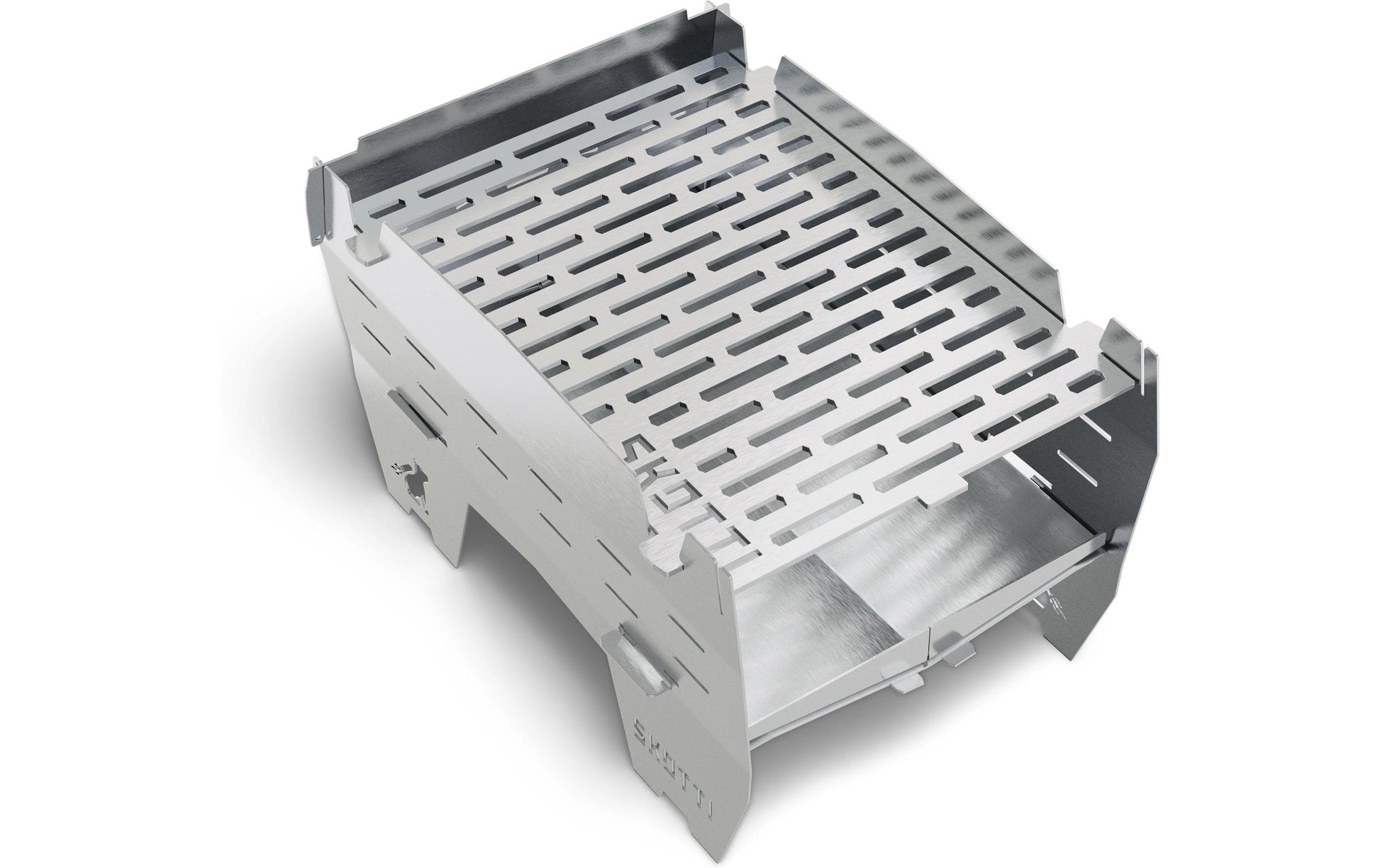 Skotti Camping-Grill Mini – 24 × 16,5 cm Grillfläche, Edelstahl – Silber