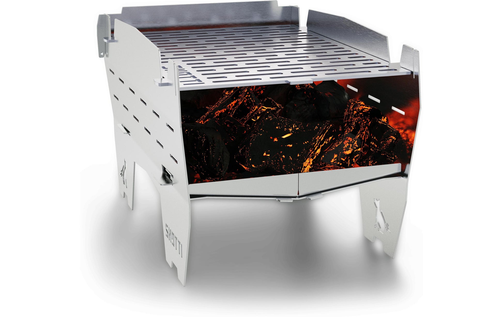 Skotti Camping-Grill Mini – 24 × 16,5 cm Grillfläche, Edelstahl – Silber