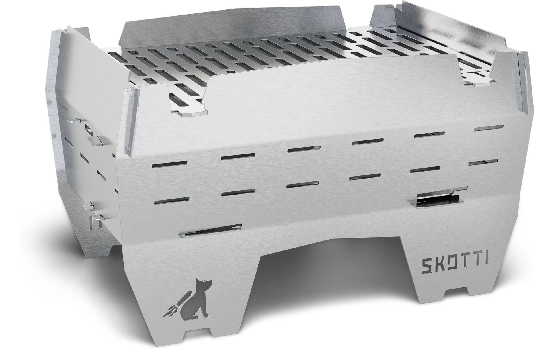 Skotti Camping-Grill Mini – 24 × 16,5 cm Grillfläche, Edelstahl – Silber
