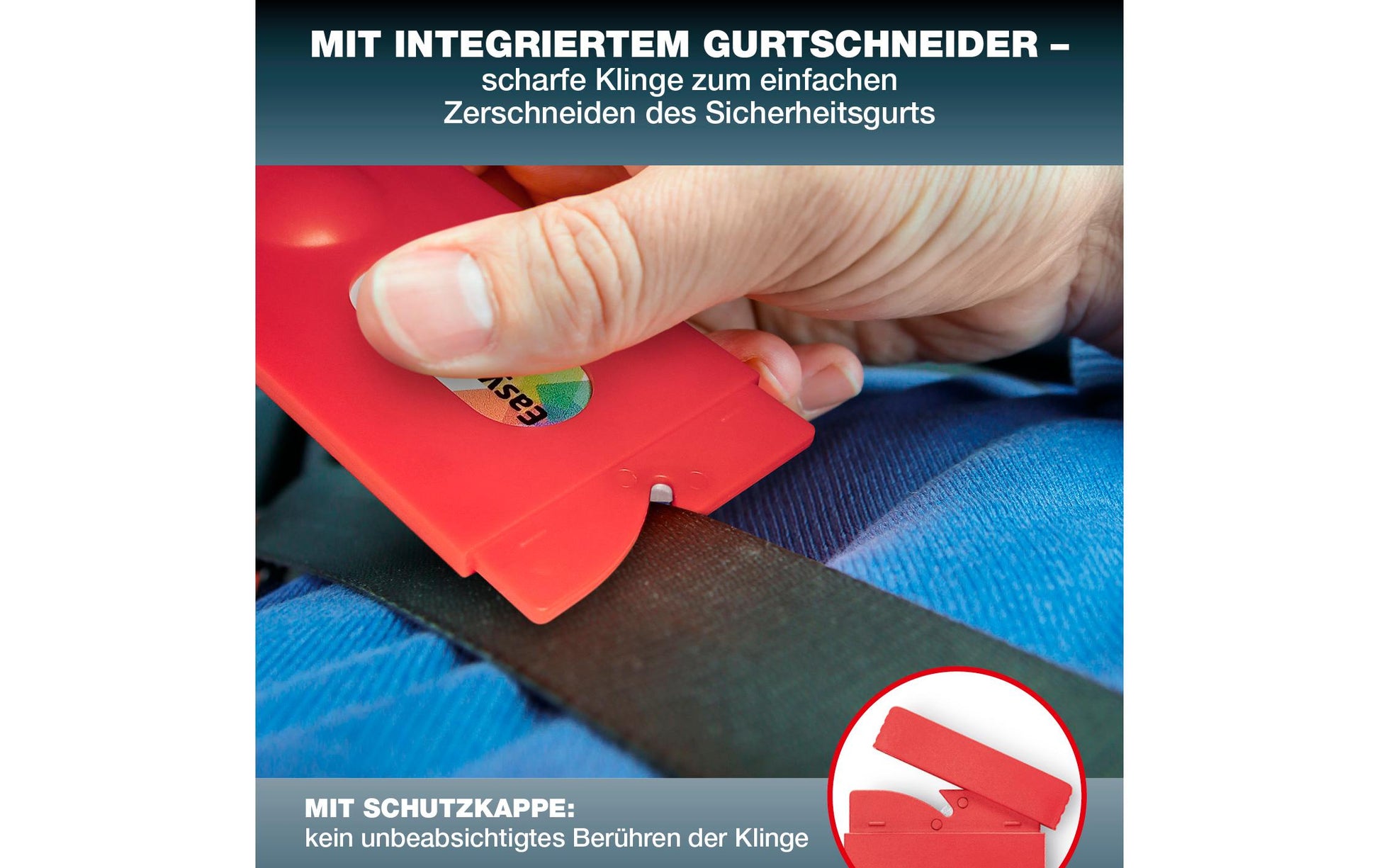Easy Exit – Card Rettungswerkzeug – Nothammer, Gurtenschneider – Rot
