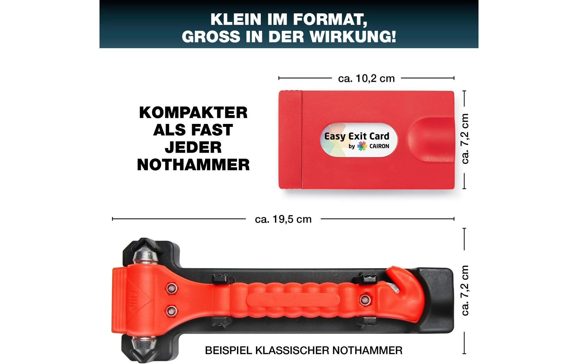 Easy Exit – Card Rettungswerkzeug – Nothammer, Gurtenschneider – Rot