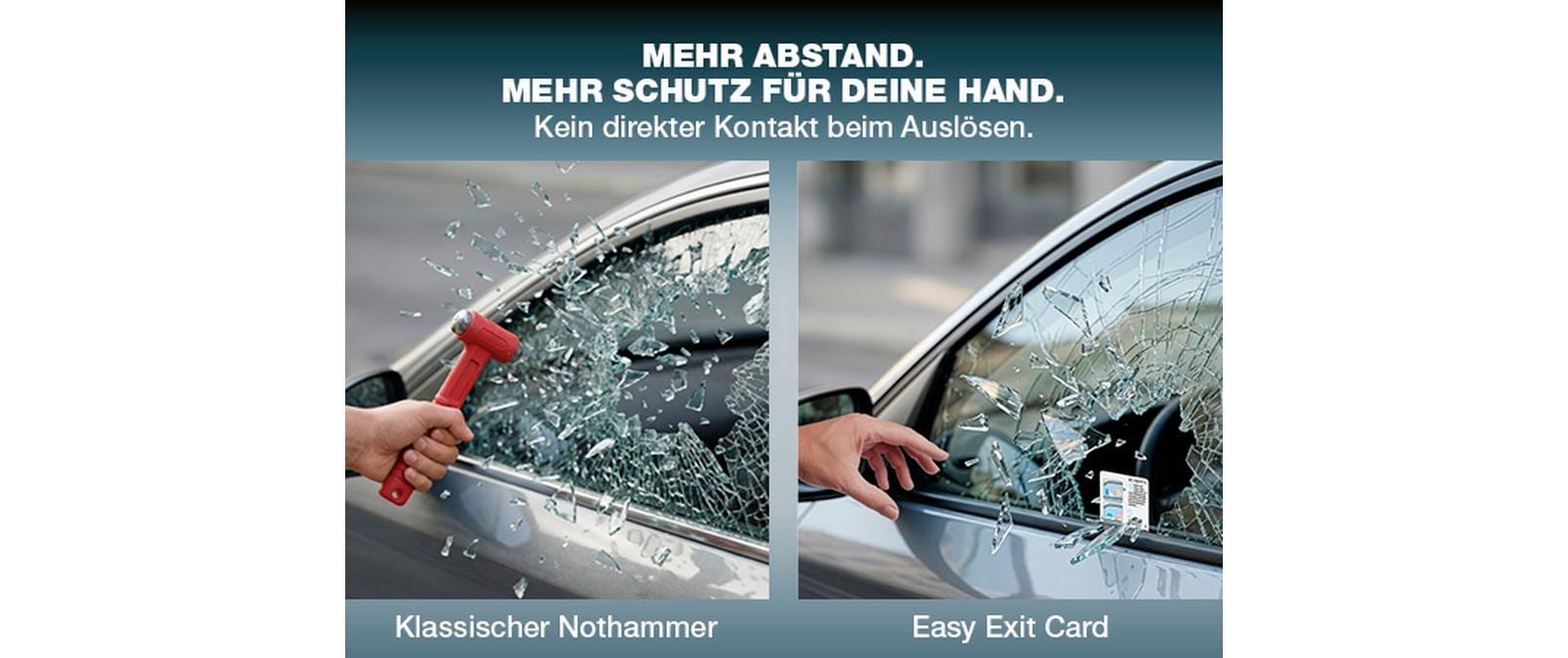 Easy Exit – Card Rettungswerkzeug – Nothammer, Gurtenschneider – Rot
