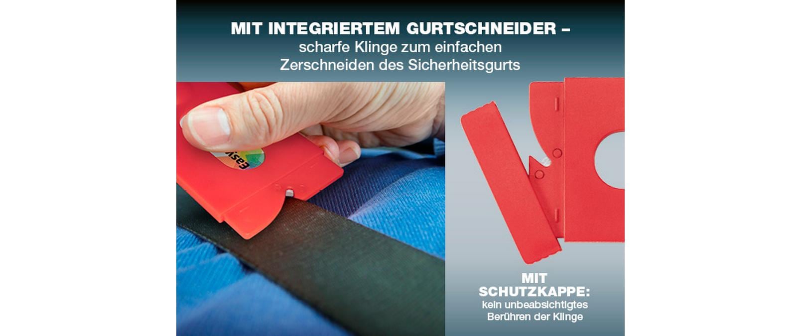 Easy Exit – Card Rettungswerkzeug – Nothammer, Gurtenschneider – Rot