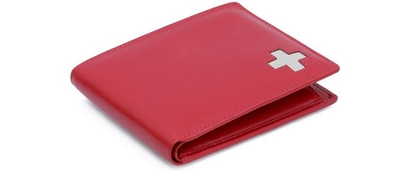 Creanorm Portemonnaie – mit Münzfach, Kartentasche – 90 × 110 × 20 mm – rot – Leder – Schweizerkreuz