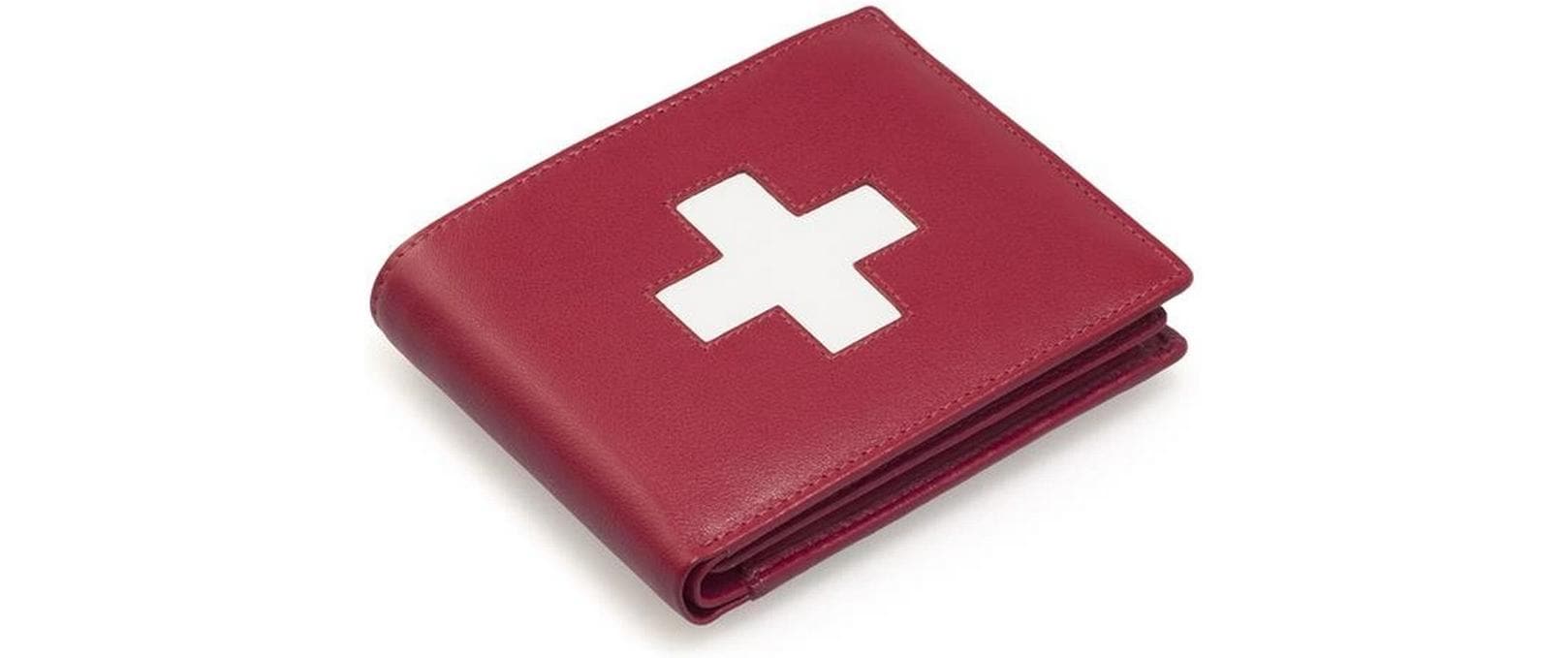 Creanorm Portemonnaie – Reissverschluss, Münzfach – 125×100×25 mm – Rot – Leder – Schweizerkreuz