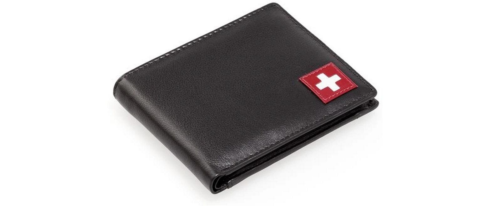 Creanorm Portemonnaie – 11 × 9 × 2 cm – Leder – Schwarz – mit Schweizerkreuz