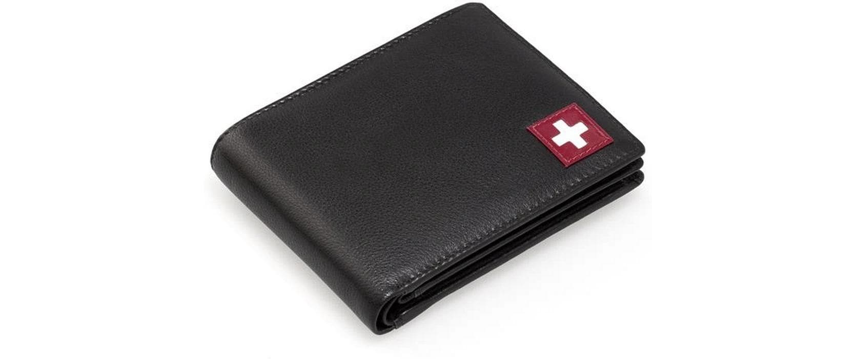 Creanorm Portemonnaie – RFID-Schutz, Münzfach – 11×9×2 cm – Schwarz, Leder – Schweizerkreuz