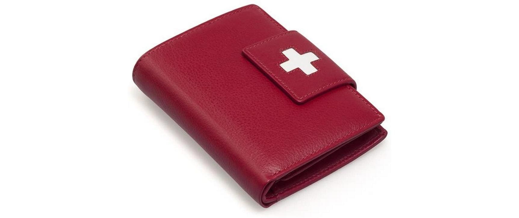 Creanorm Portemonnaie – mit Münzfach, Kartentasche, Druckknopfverschluss – 12,5 × 10 × 3 cm – rot – Leder